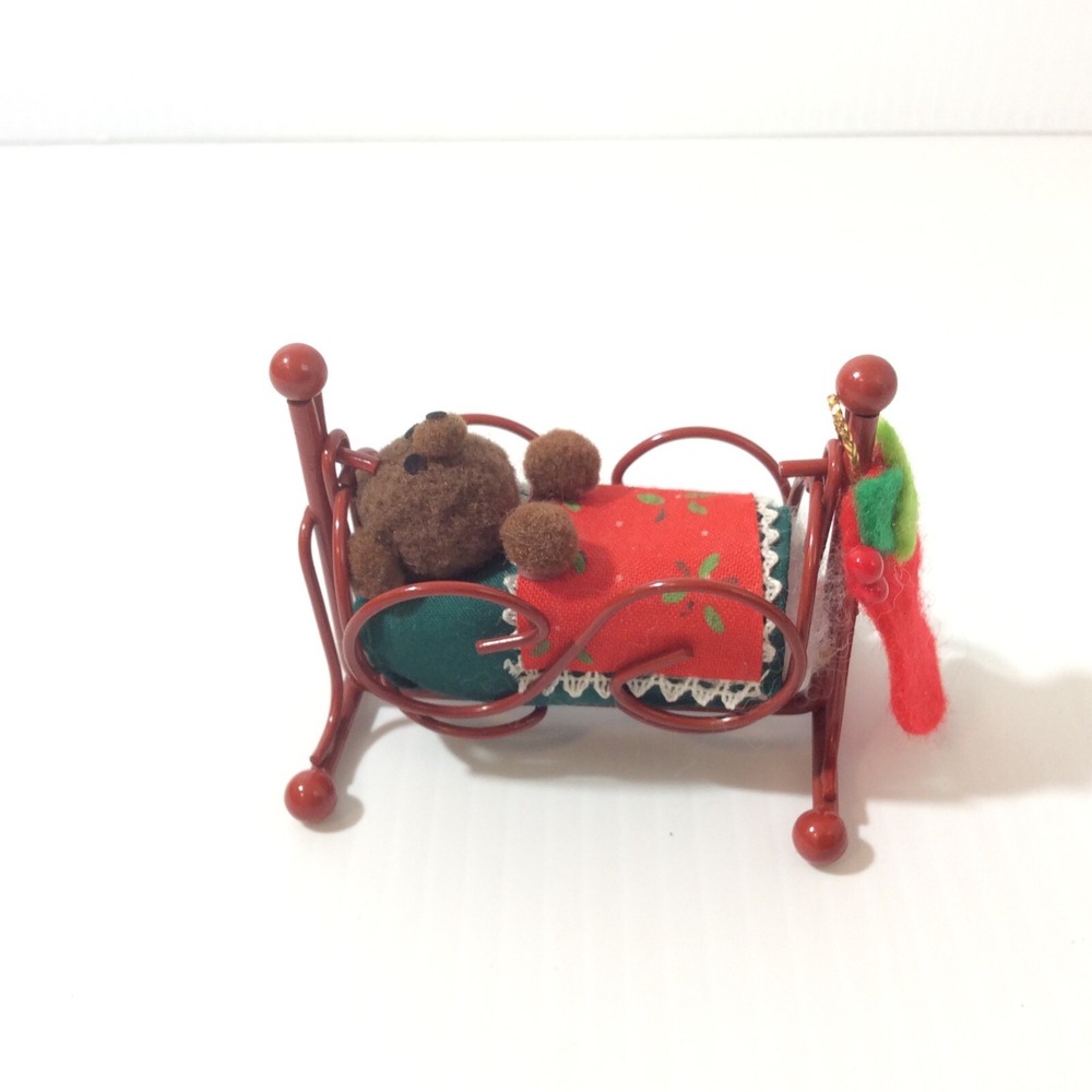Miniature Bear in Bassinet Bed Christmas Decoration Ornament Swings Stocking 3" - Picture 4 of 12